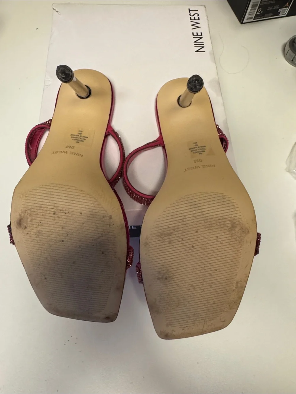 Nine West Metallic Fuchsia Slide Heels with Rhinestone Straps